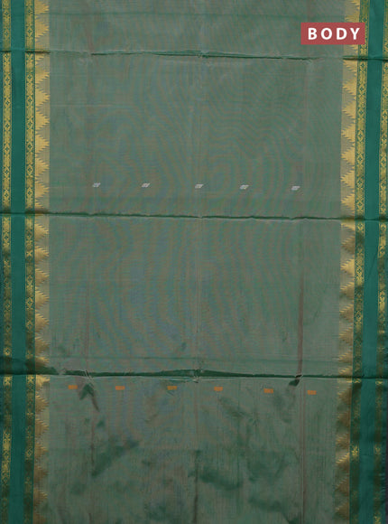 Banana pith saree dual shade of green and green with thread woven buttas and temple design rettapet zari woven border