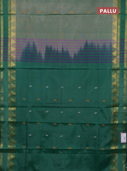Banana pith saree dual shade of green and green with thread woven buttas and temple design rettapet zari woven border