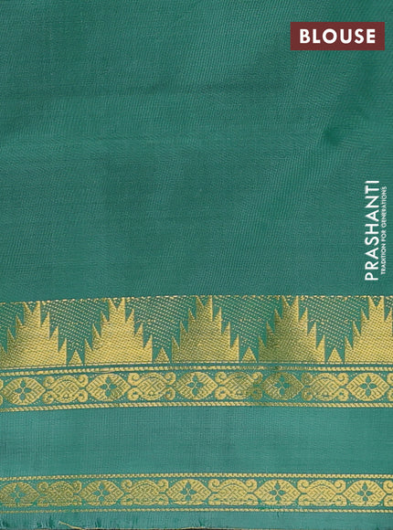 Banana pith saree dual shade of green and green with thread woven buttas and temple design rettapet zari woven border