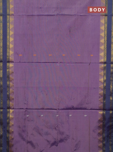 Banana pith saree lavender and dual shade of peacock green with thread woven buttas and temple design rettapet zari woven border