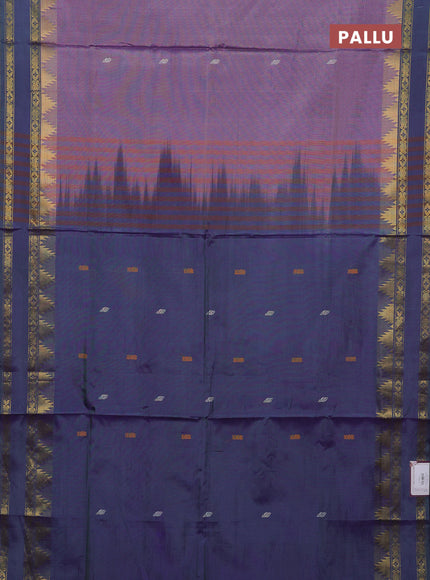 Banana pith saree lavender and dual shade of peacock green with thread woven buttas and temple design rettapet zari woven border