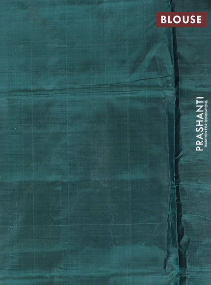 Banana pith saree mustard and peacock green with thread woven buttas in borderless style
