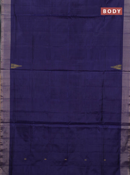 Banana pith saree navy blue and beige with thread woven buttas and simple border