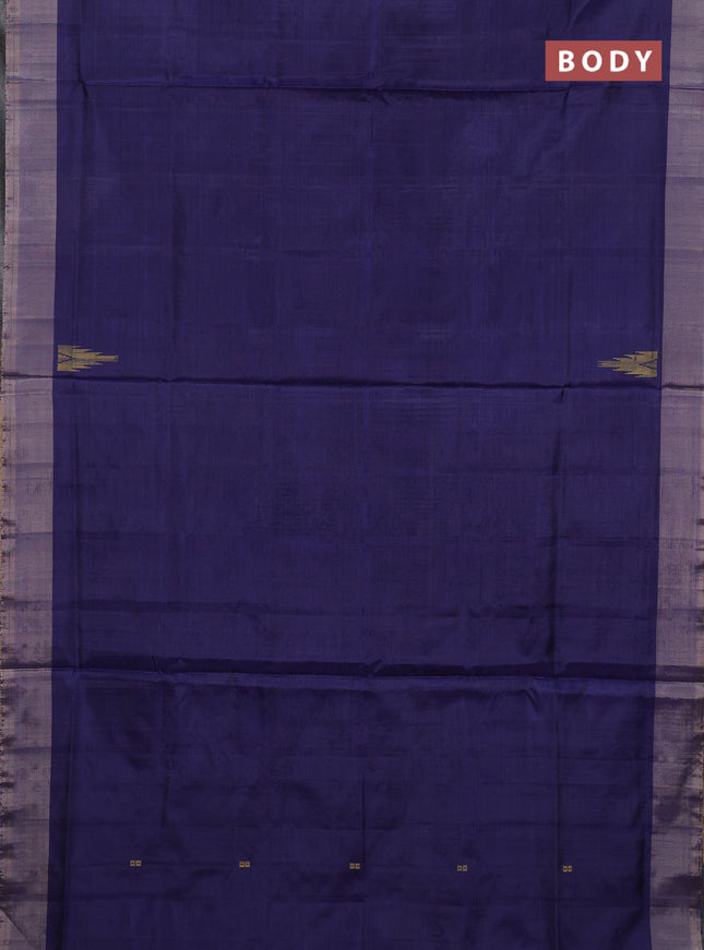 Banana pith saree navy blue and beige with thread woven buttas and simple border