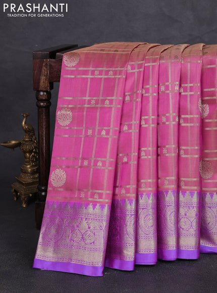 Venkatagiri silk saree dual shade of pink and dual shade of lavender with allover zari checks & buttas and rich zari woven border