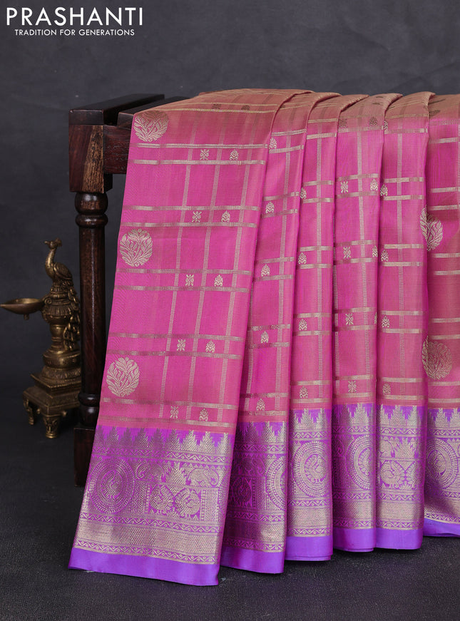 Venkatagiri silk saree dual shade of pink and dual shade of lavender with allover zari checks & buttas and rich zari woven border
