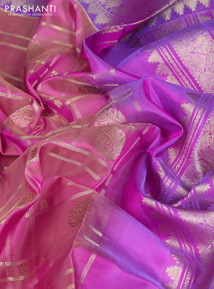 Venkatagiri silk saree dual shade of pink and dual shade of lavender with allover zari checks & buttas and rich zari woven border