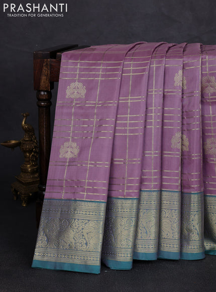 Venkatagiri silk saree mild lavender and teal green with allover zari checks & buttas and rich zari woven border