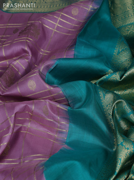 Venkatagiri silk saree mild lavender and teal green with allover zari checks & buttas and rich zari woven border