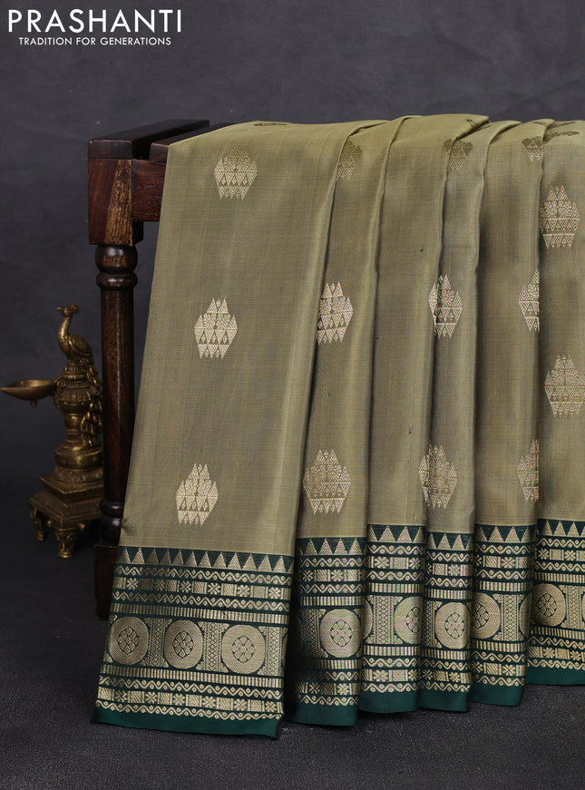 Venkatagiri silk saree elaichi green and bottle green with zari woven buttas and rich zari woven border