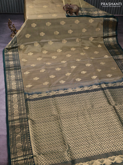 Venkatagiri silk saree elaichi green and bottle green with zari woven buttas and rich zari woven border