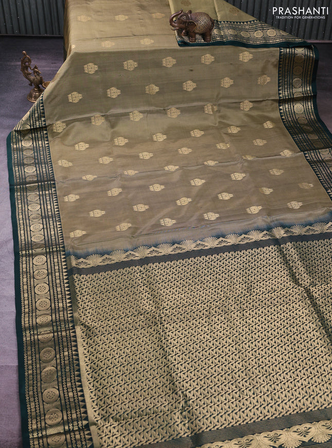 Venkatagiri silk saree elaichi green and bottle green with zari woven buttas and rich zari woven border