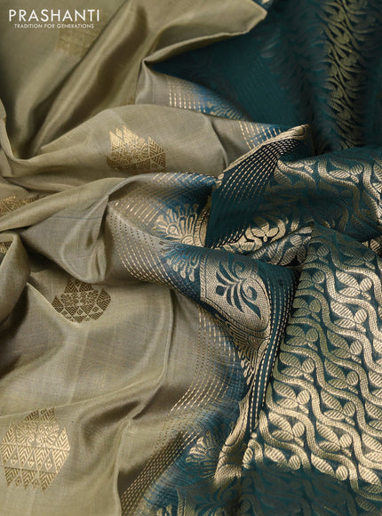 Venkatagiri silk saree elaichi green and bottle green with zari woven buttas and rich zari woven border