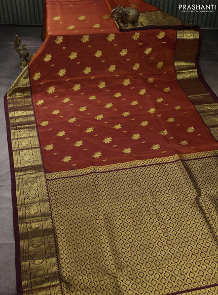 Venkatagiri silk saree rustic orange and coffee brown with zari woven buttas and rich zari woven border