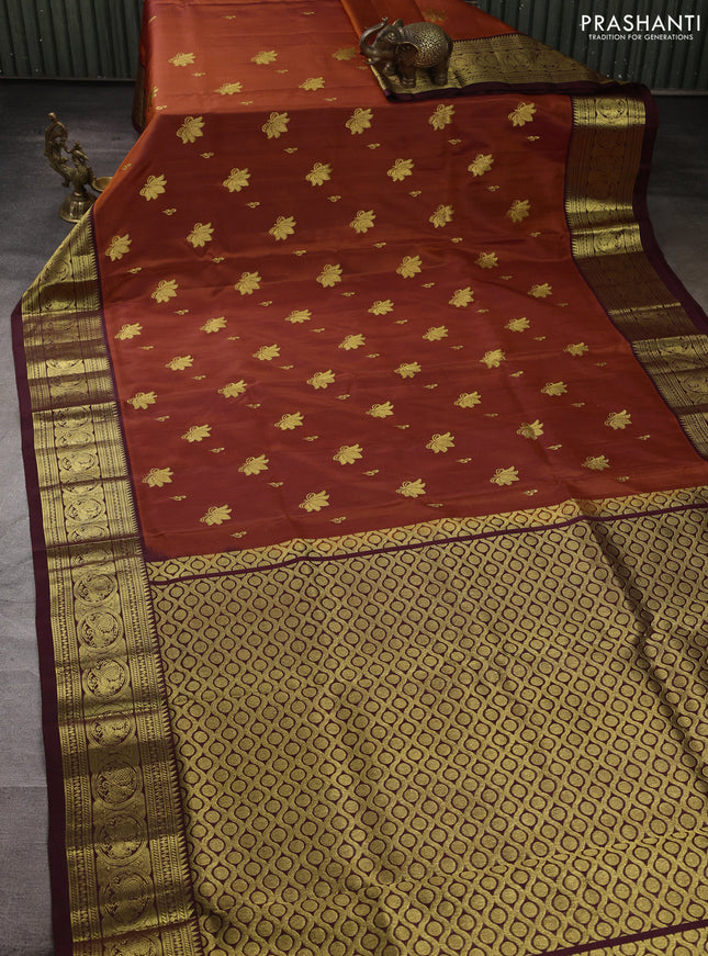 Venkatagiri silk saree rustic orange and coffee brown with zari woven buttas and rich zari woven border