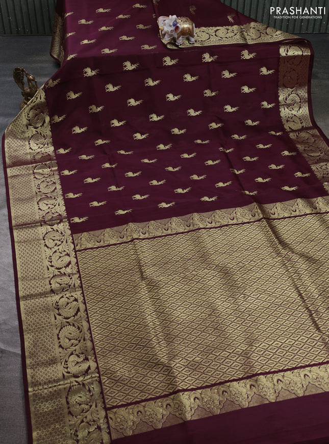 Venkatagiri silk saree deep maroon with zari woven buttas and rich zari woven border