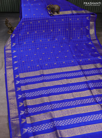 Venkatagiri silk saree royal blue with allover zari checks & buttas and silver zari woven border