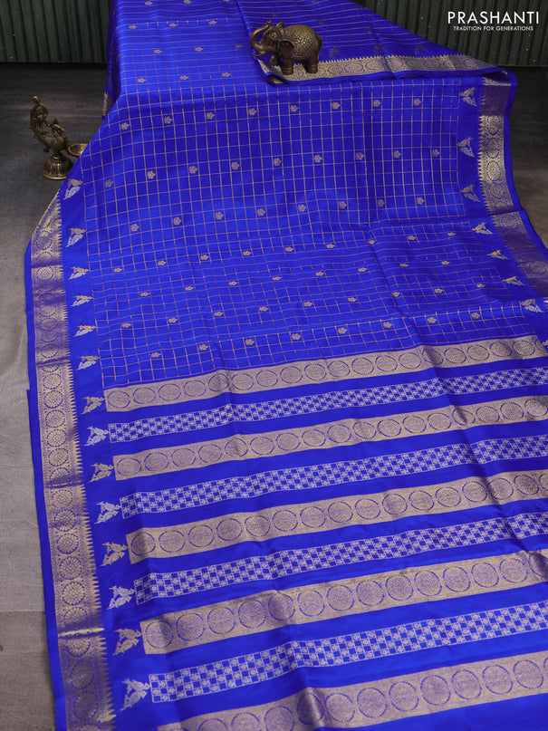 Venkatagiri silk saree royal blue with allover zari checks & buttas and silver zari woven border