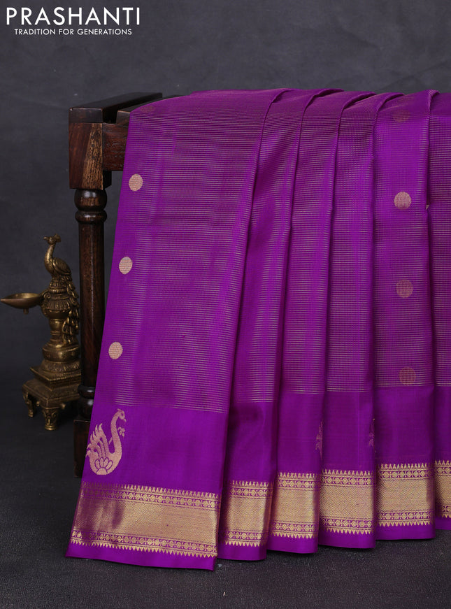 Venkatagiri silk saree purple with allover zari weaves & buttas and long annam zari woven border