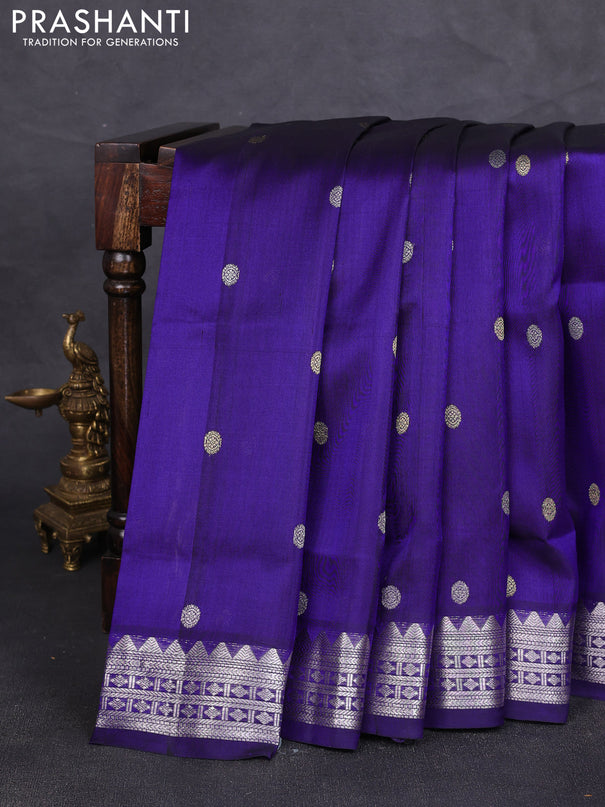 Venkatagiri silk saree blue with silver & gold zari woven buttas and silver zari woven border
