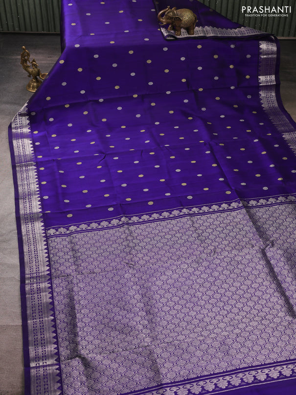 Venkatagiri silk saree blue with silver & gold zari woven buttas and silver zari woven border