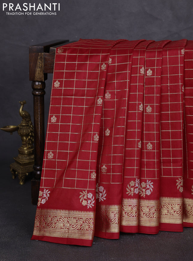 Venkatagiri silk saree red with allover zari checks & buttas and zari woven border