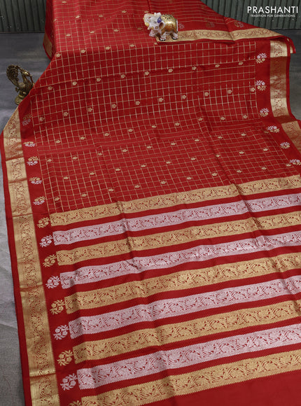 Venkatagiri silk saree red with allover zari checks & buttas and zari woven border