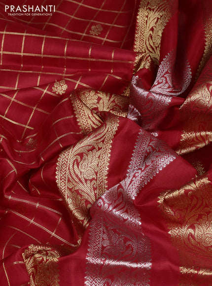 Venkatagiri silk saree red with allover zari checks & buttas and zari woven border