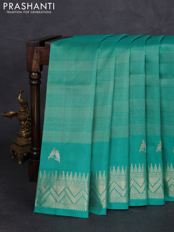 Venkatagiri silk saree teal green shade with allover zari woven brocade pattern and zari woven border