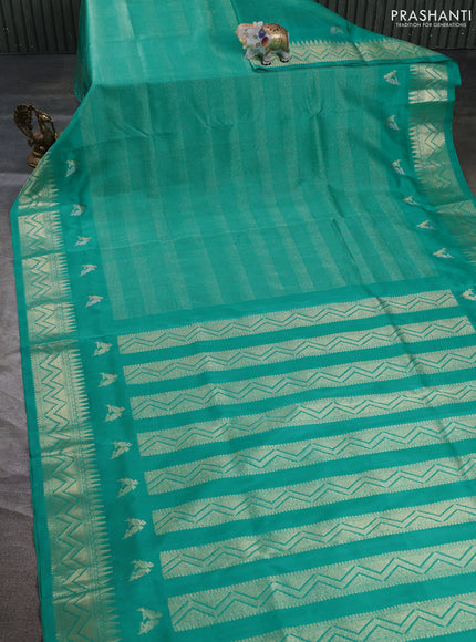 Venkatagiri silk saree teal green shade with allover zari woven brocade pattern and zari woven border