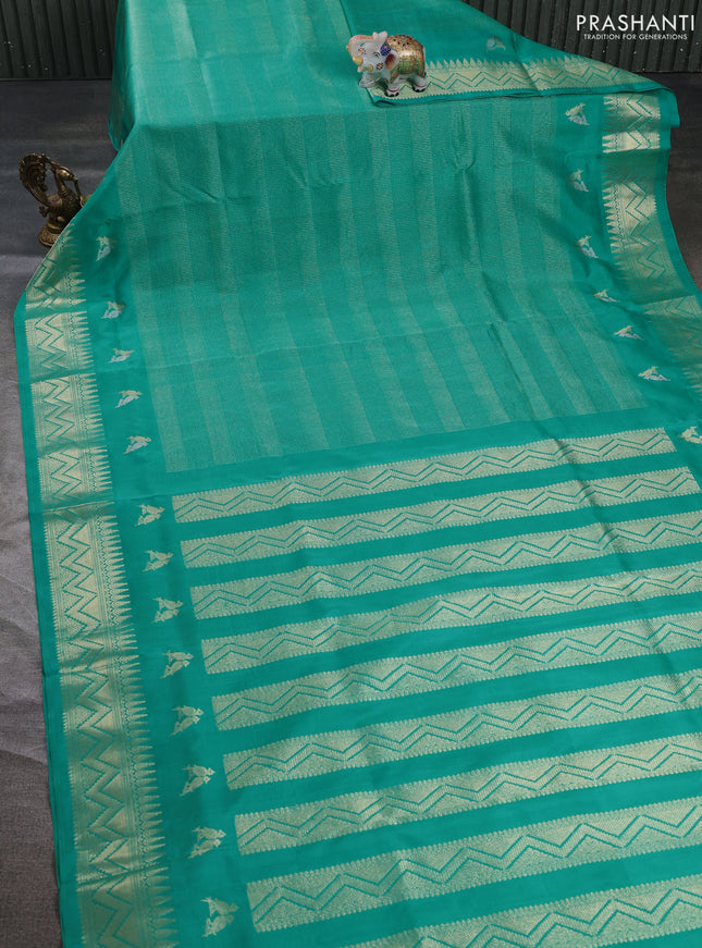 Venkatagiri silk saree teal green shade with allover zari woven brocade pattern and zari woven border
