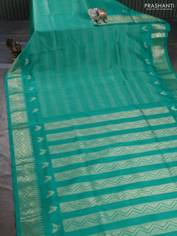 Venkatagiri silk saree teal green shade with allover zari woven brocade pattern and zari woven border