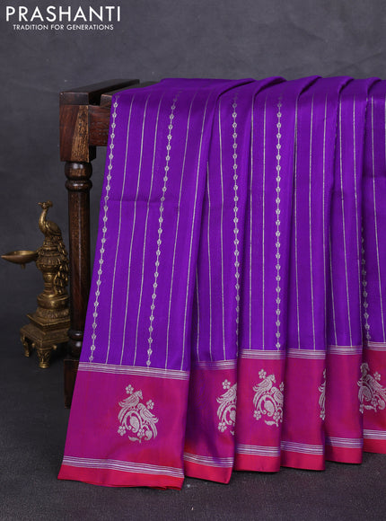 Venkatagiri silk saree purple and maroon with allover silver zari weaves and gold & silver zari woven butta border