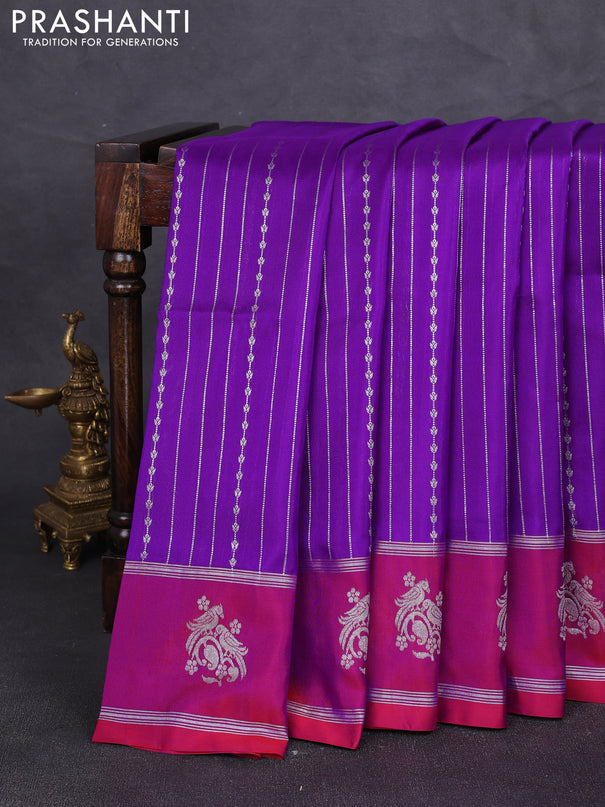 Venkatagiri silk saree purple and maroon with allover silver zari weaves and gold & silver zari woven butta border