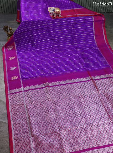 Venkatagiri silk saree purple and maroon with allover silver zari weaves and gold & silver zari woven butta border