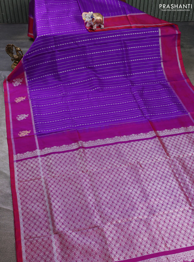 Venkatagiri silk saree purple and maroon with allover silver zari weaves and gold & silver zari woven butta border
