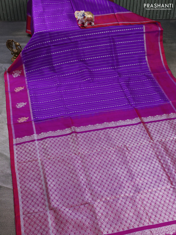 Venkatagiri silk saree purple and maroon with allover silver zari weaves and gold & silver zari woven butta border