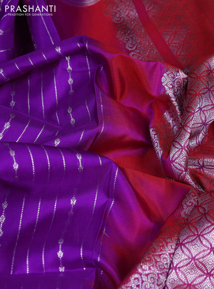 Venkatagiri silk saree purple and maroon with allover silver zari weaves and gold & silver zari woven butta border