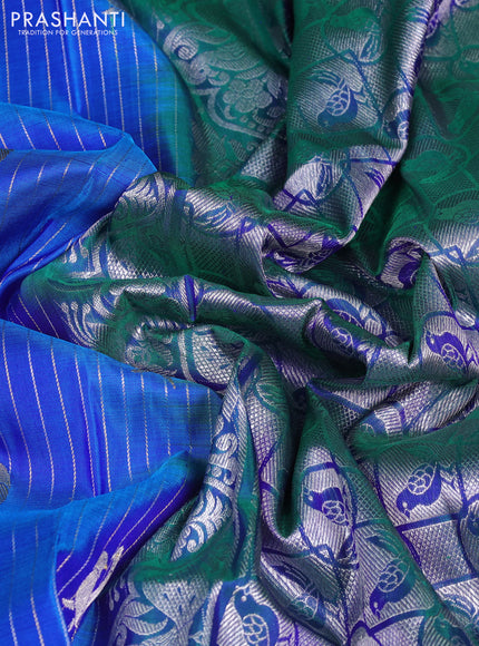 Venkatagiri silk saree dual shade of blue and dual shade of green with allover zari weaves & buttas and gold & silver zari woven parrot border