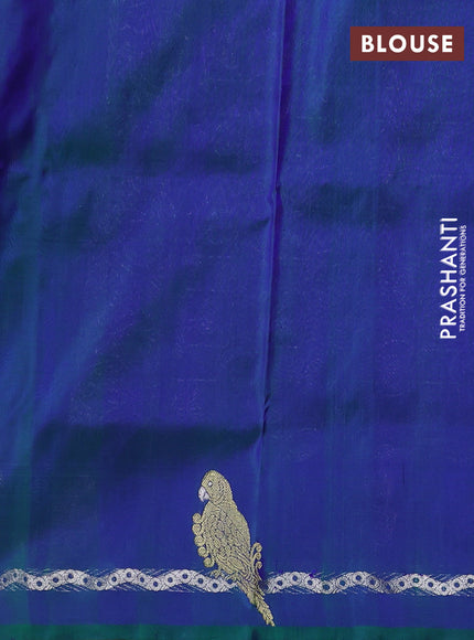 Venkatagiri silk saree dual shade of blue and dual shade of green with allover zari weaves & buttas and gold & silver zari woven parrot border