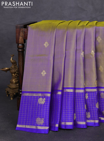 Venkatagiri silk saree dual shade of greenish blue and blue with zari woven buttas and zari woven checked border