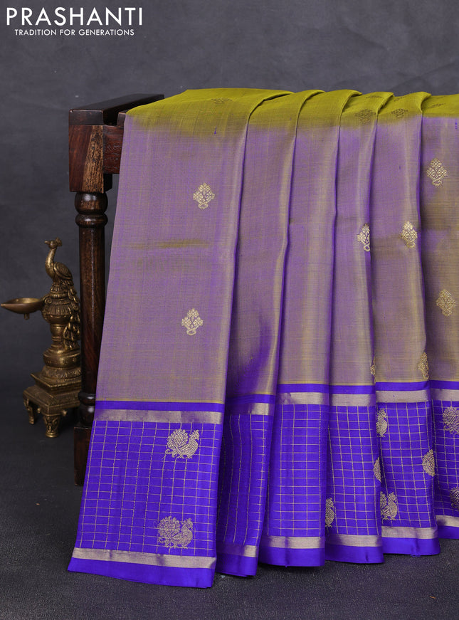 Venkatagiri silk saree dual shade of greenish blue and blue with zari woven buttas and zari woven checked border