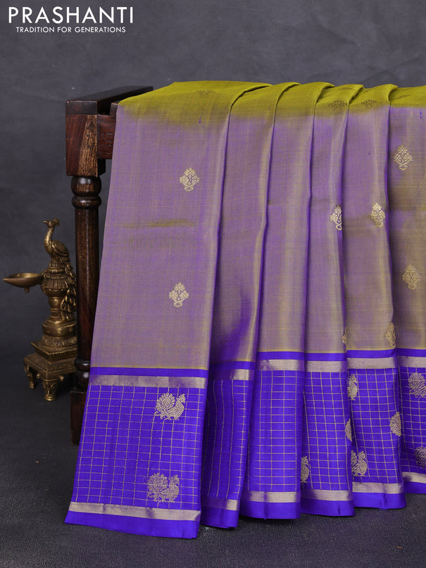 Venkatagiri silk saree dual shade of greenish blue and blue with zari woven buttas and zari woven checked border