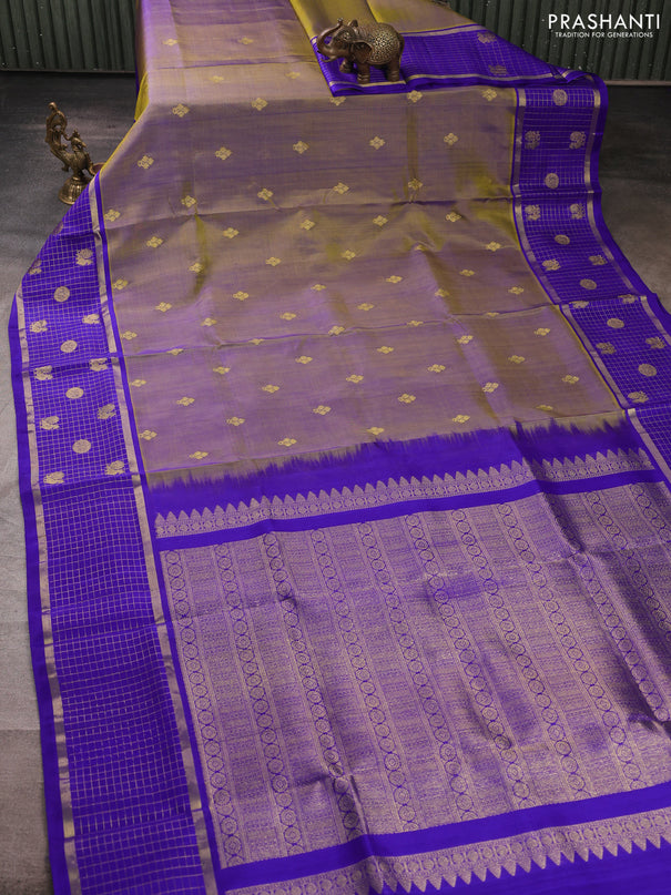 Venkatagiri silk saree dual shade of greenish blue and blue with zari woven buttas and zari woven checked border