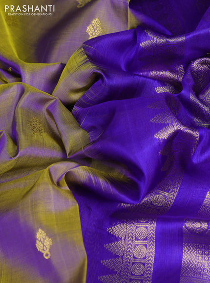 Venkatagiri silk saree dual shade of greenish blue and blue with zari woven buttas and zari woven checked border