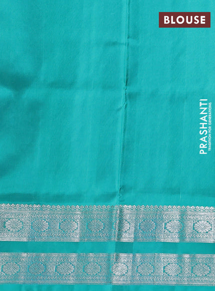 Venkatagiri silk saree blue and teal blue with allover silver zari woven buttas and rettapet silver zari woven border