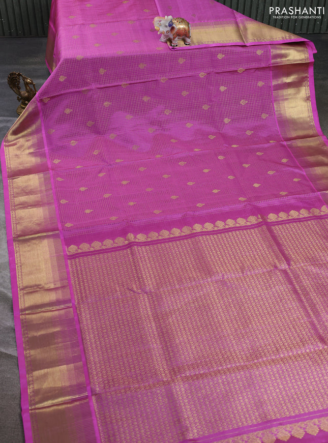 Venkatagiri silk saree mauve pink with allover small zari checks & buttas and temple zari woven border