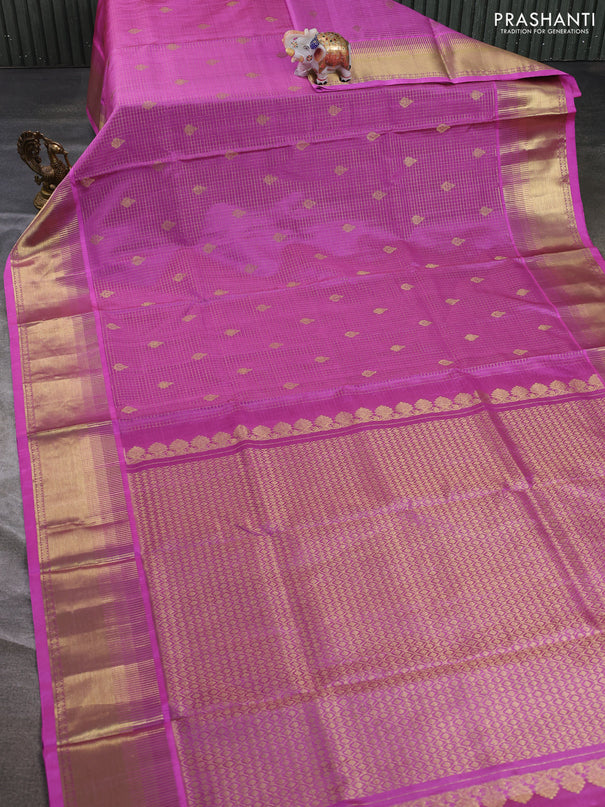 Venkatagiri silk saree mauve pink with allover small zari checks & buttas and temple zari woven border