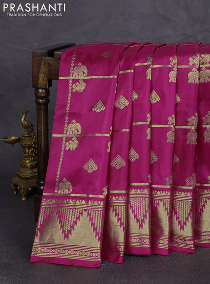 Venkatagiri silk saree pink with allover zari checks & buttas and temple zari woven border