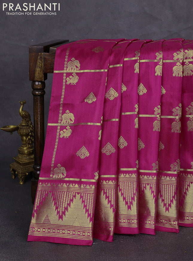 Venkatagiri silk saree pink with allover zari checks & buttas and temple zari woven border